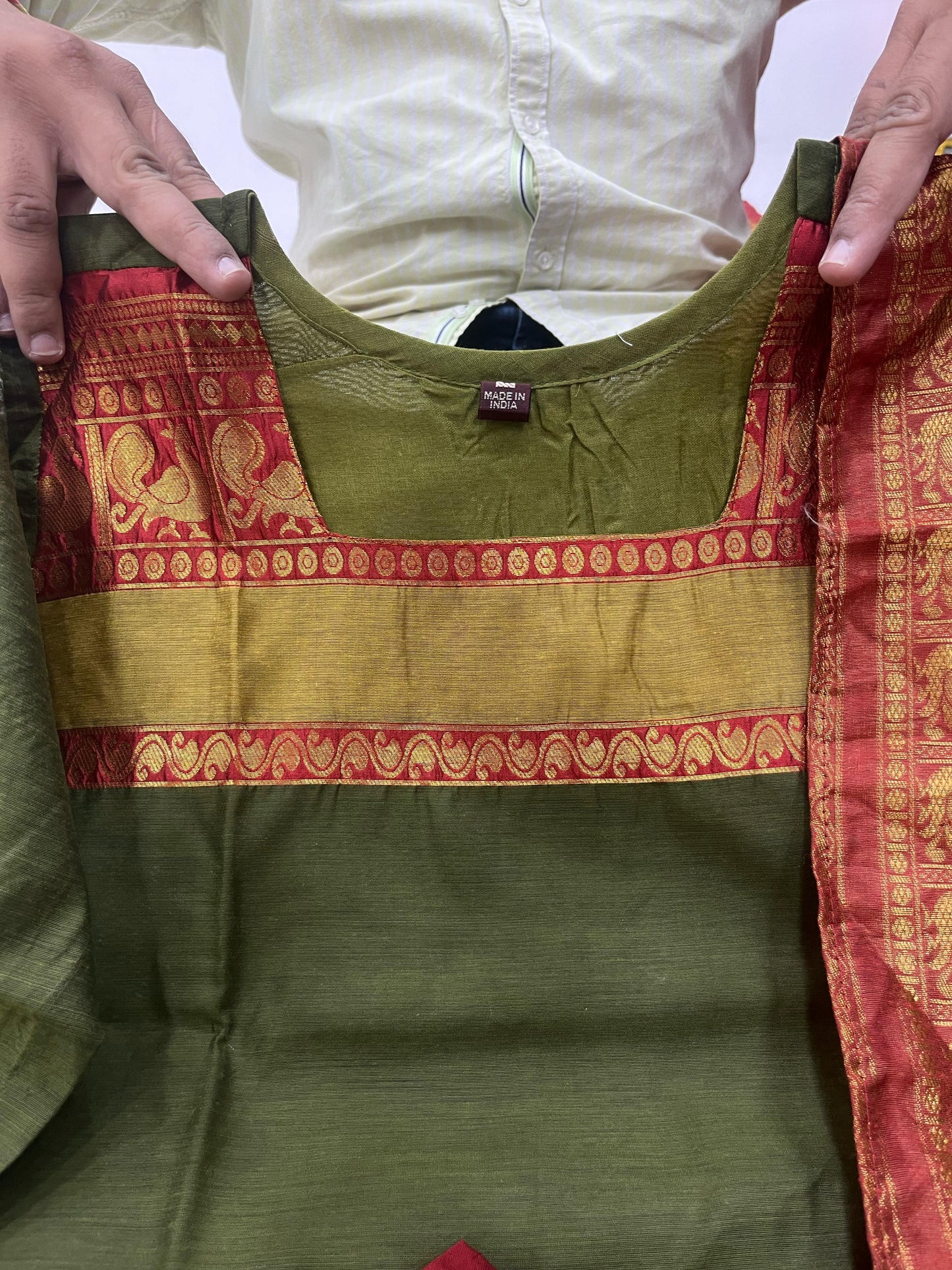 THE LAXMI: Mehendi Green Cotton Salwar Suit โ Fully Stitched with Cotton Lining & Dupatta Set