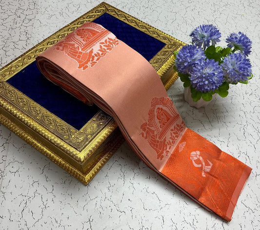 Pallaku Bridal Silk Saree – [Peach] with Contrast Pallu & Buttas Blouse