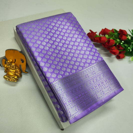 Bridal Brocade Purple Saree – Kanchipuram Style with Rich Zari Pallu & Contrast Blouse