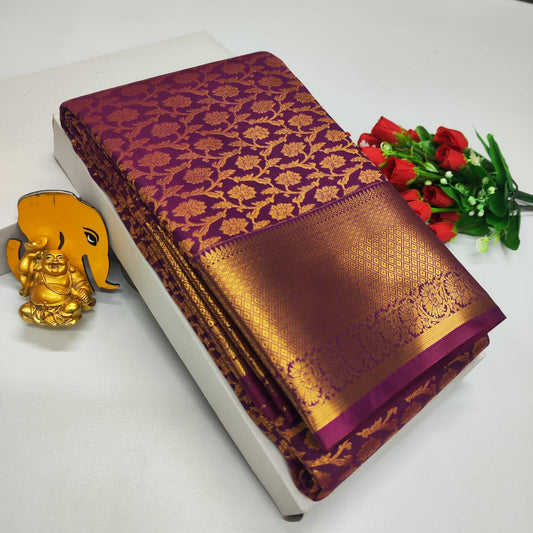 Bridal Brocade Maroon Saree – Kanchipuram Style with Rich Zari Pallu & Contrast Blouse